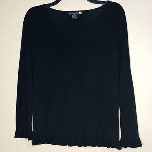 Sweaterworks Lightweight V-Neck Sweater with Ruffles